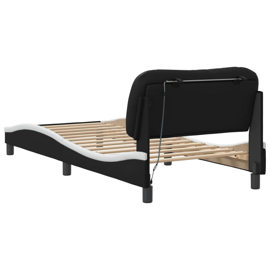 Bed Frame with LED without Mattress Hvar Black&White 90x190 cm