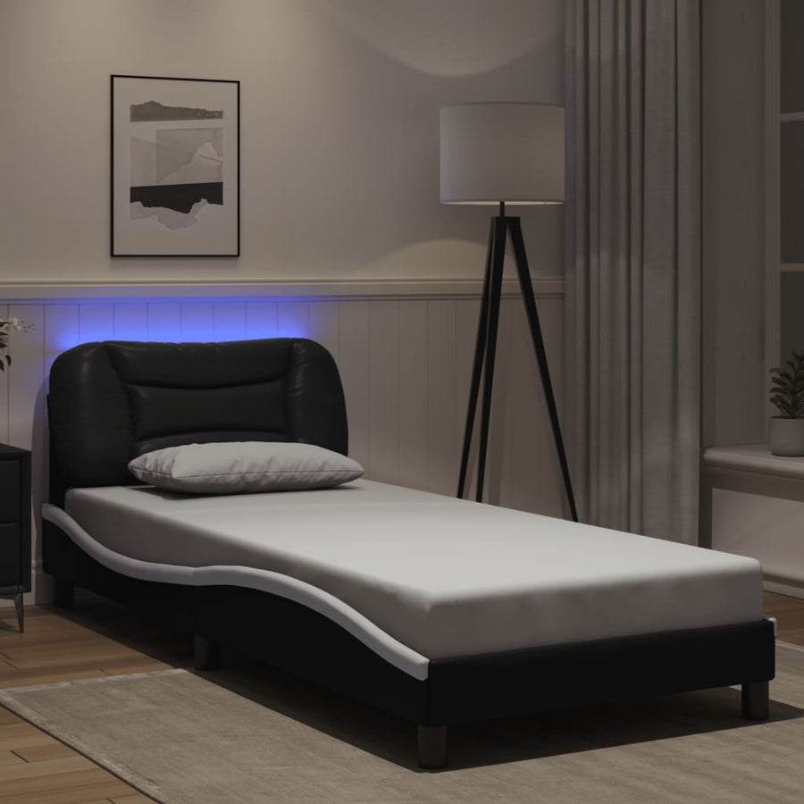 Bed Frame with LED without Mattress Hvar Black&White 90x190 cm