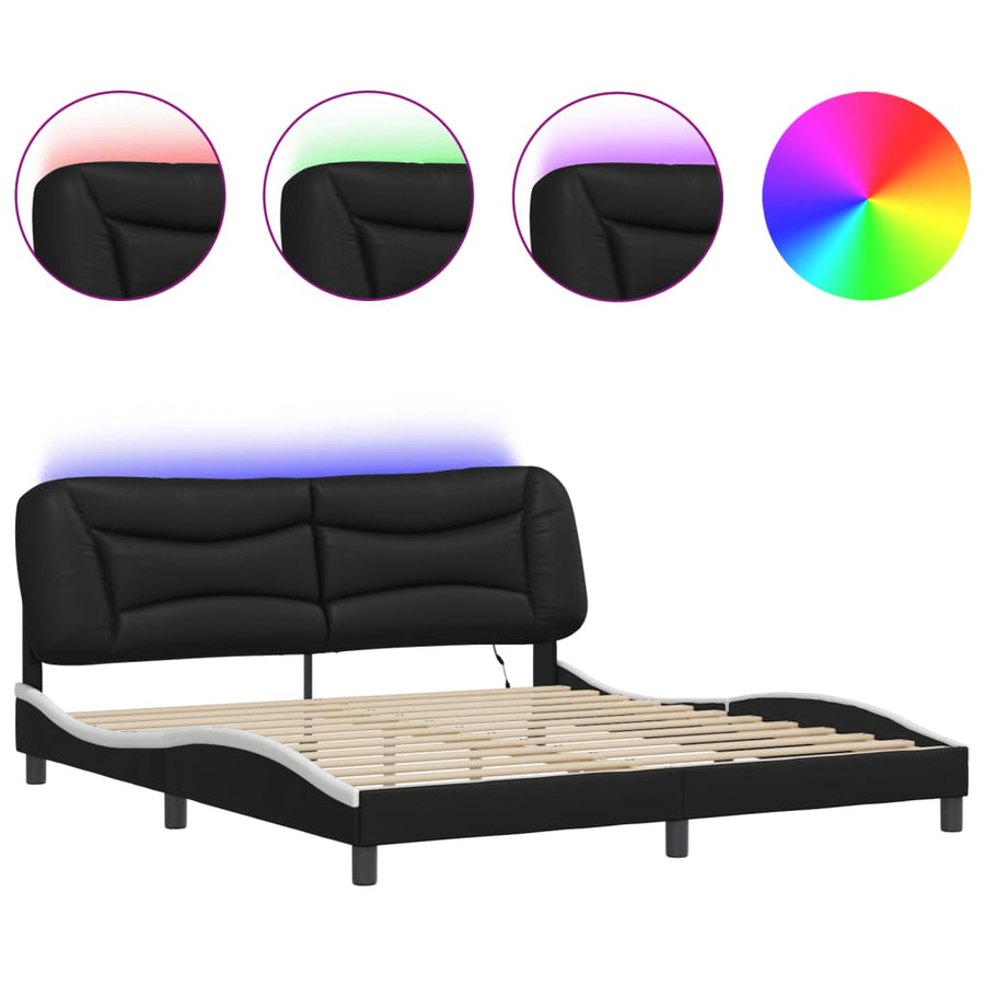 Bed Frame with LED without Mattress Hvar Black&White 180x200 cm