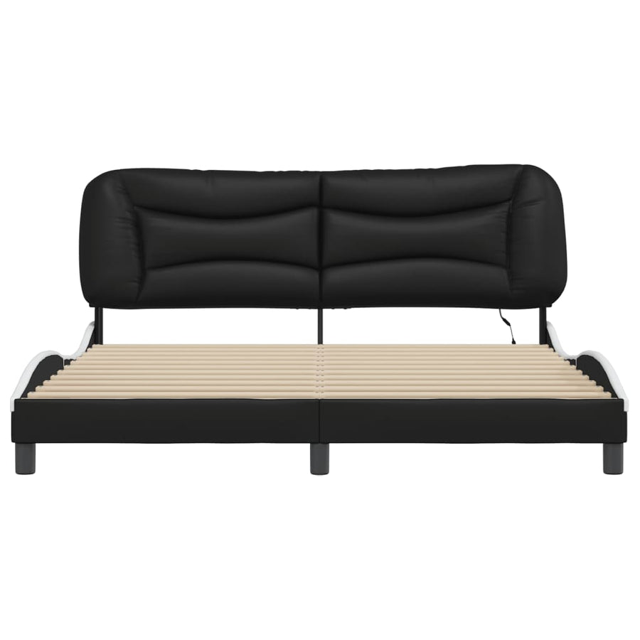 Bed Frame with LED without Mattress Hvar Black&White 180x200 cm