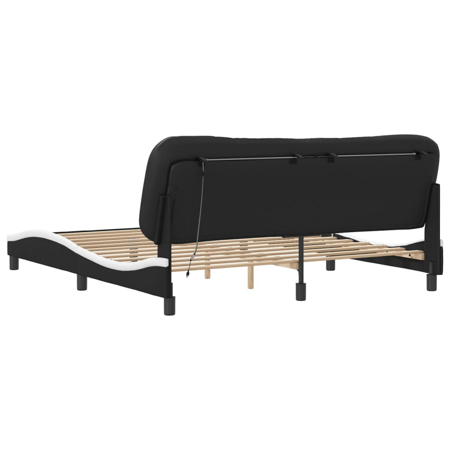 Bed Frame with LED without Mattress Hvar Black&White 180x200 cm