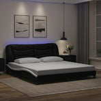 Bed Frame with LED without Mattress Hvar Black&White 180x200 cm