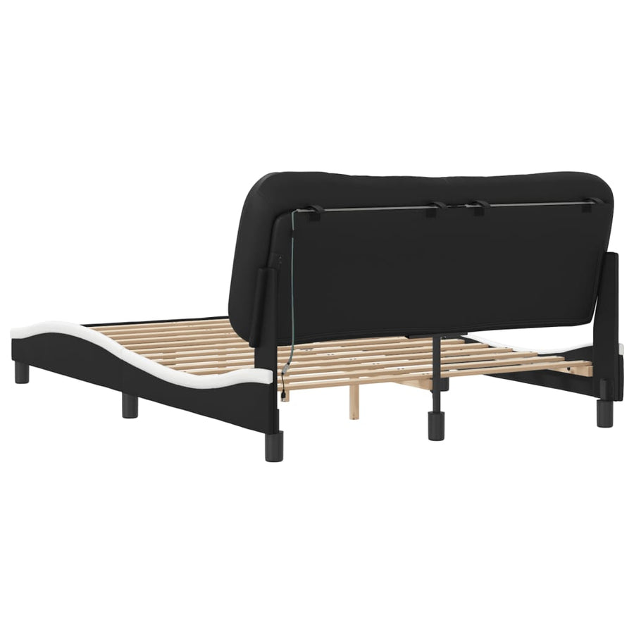 Bed Frame with LED without Mattress "Hvar" Black and White 137x190 cm