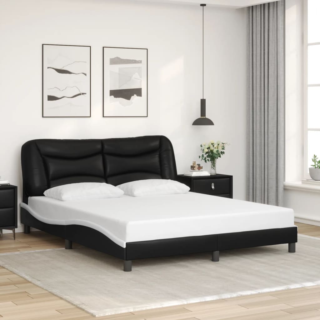 Bed Frame with LED without Mattress "Hvar" Black and White 152x203 cm