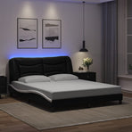 Bed Frame with LED without Mattress "Hvar" Black and White 152x203 cm
