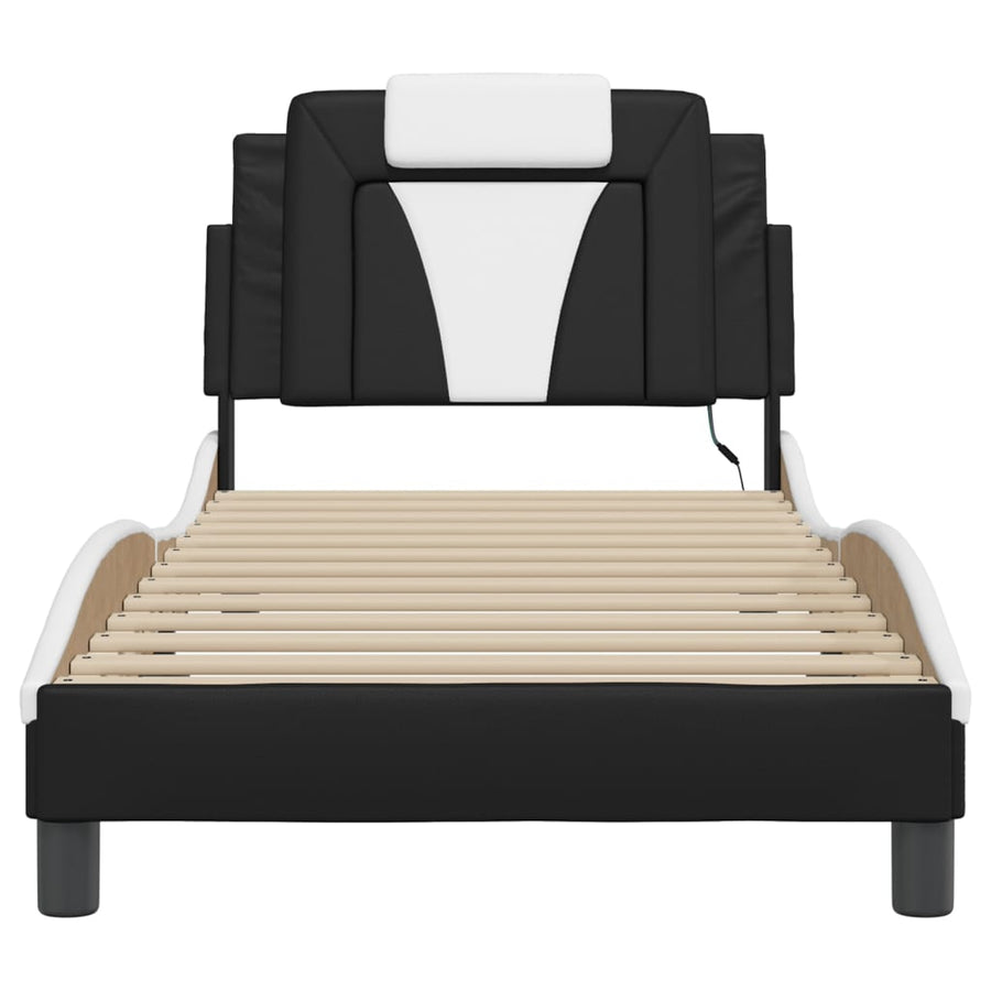 Bed Frame "Viana" with LED without Mattress Black and White 90x190 cm