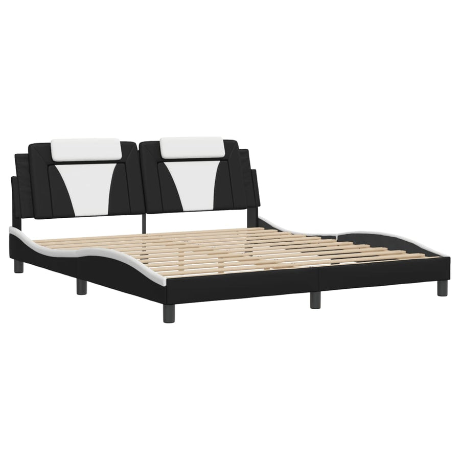 Bed Frame Viana with LED without Mattress Black&White 180x200cm