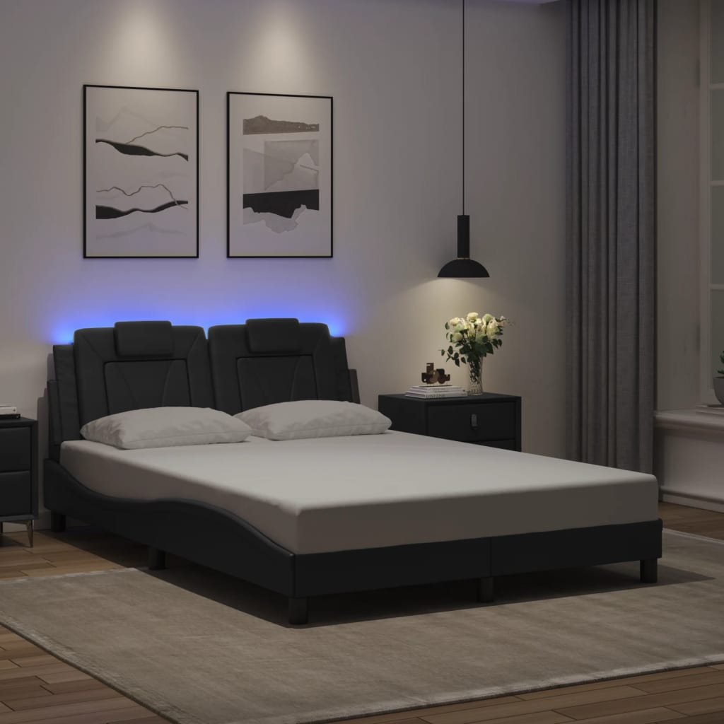Bed Frame "Viana" with LED without Mattress Black 137x190 cm