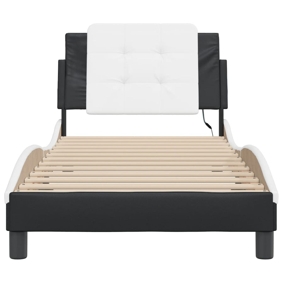 Bed Frame with LED without Mattress "Zadar" Black and White 90x190 cm