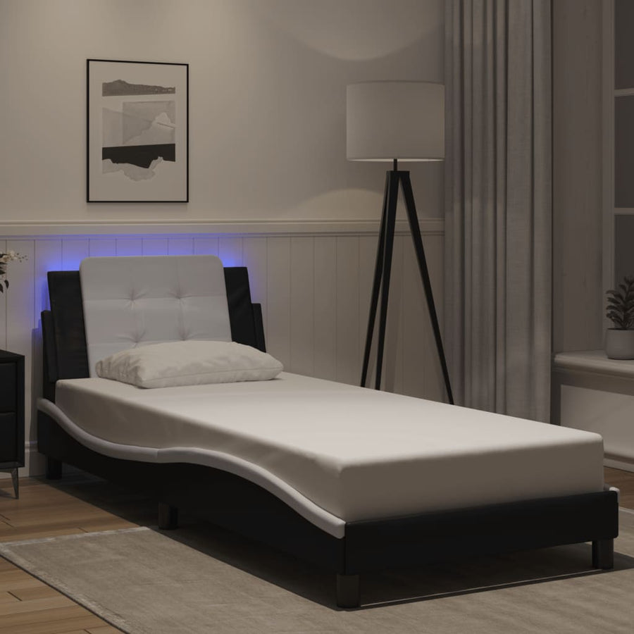 Bed Frame with LED without Mattress "Zadar" Black and White 90x190 cm