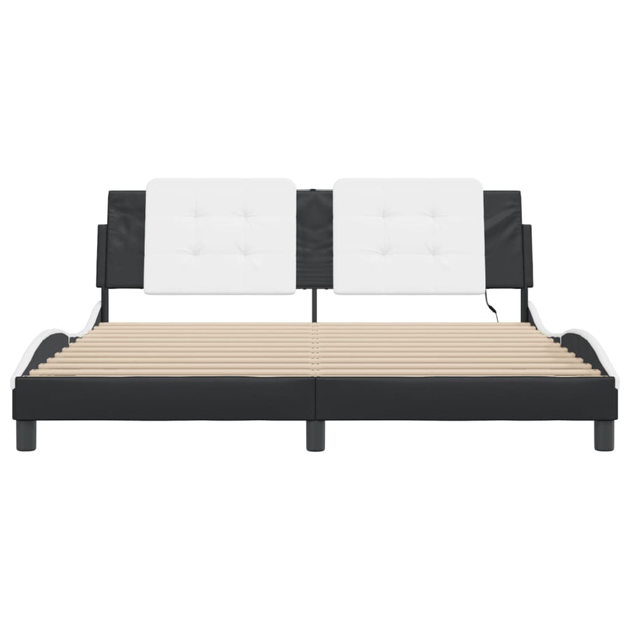 Bed Frame with LED without Mattress Zadar Black&White 180x200cm