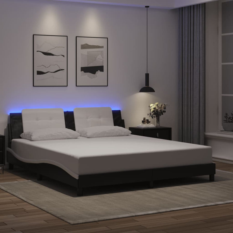Bed Frame with LED without Mattress Zadar Black&White 180x200cm