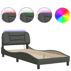 Bed Frame with LED without Mattress "Hvar" Dark Grey 90x190 cm Fabric