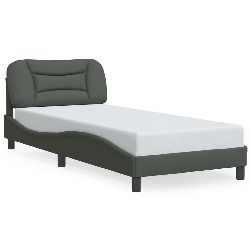 Bed Frame with LED without Mattress "Hvar" Dark Grey 90x190 cm Fabric