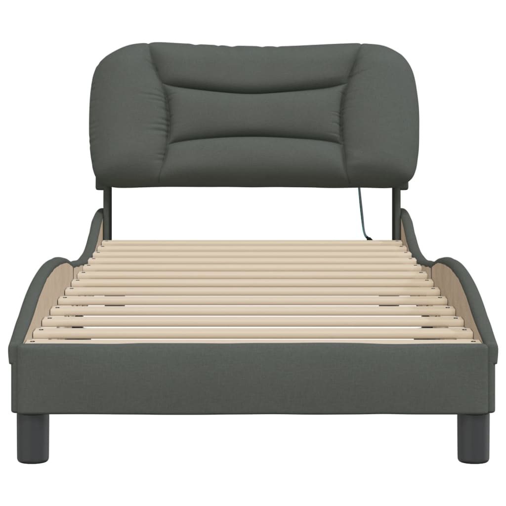Bed Frame with LED without Mattress "Hvar" Dark Grey 90x190 cm Fabric
