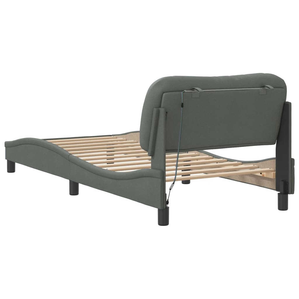Bed Frame with LED without Mattress "Hvar" Dark Grey 90x190 cm Fabric