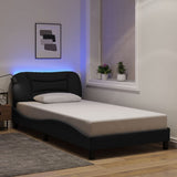 Bed Frame with LED without Mattress "Hvar" Black 107x203 cm King Single Fabric