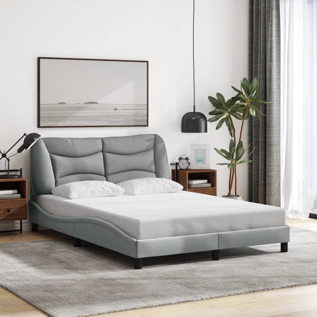 Bed Frame with LED without Mattress "Hvar" Dark Grey 137x190 cm Double Fabric