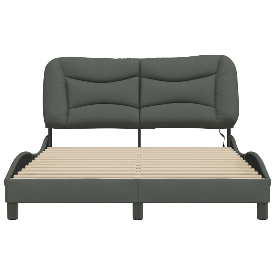 Bed Frame with LED without Mattress "Hvar" Dark Grey 137x190 cm Double Fabric