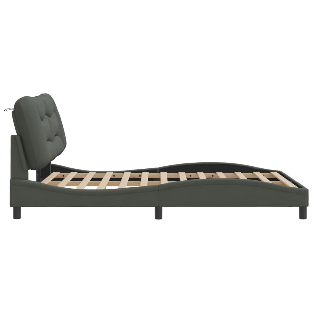 Bed Frame with LED without Mattress "Hvar" Dark Grey 137x190 cm Double Fabric