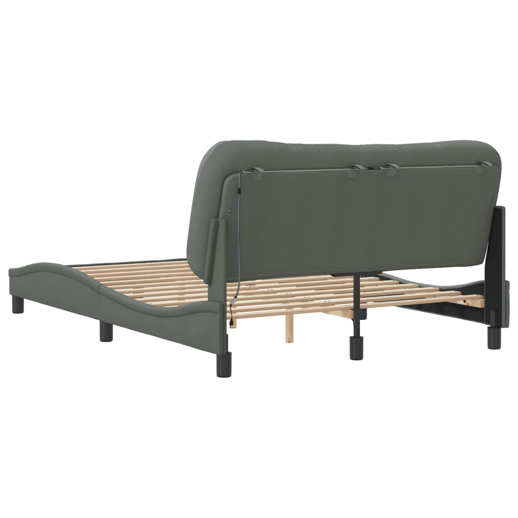 Bed Frame with LED without Mattress "Hvar" Dark Grey 137x190 cm Double Fabric