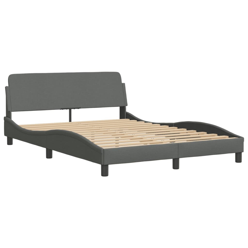 Bed Frame with LED without Mattress "Hvar" Dark Grey 137x190 cm Double Fabric