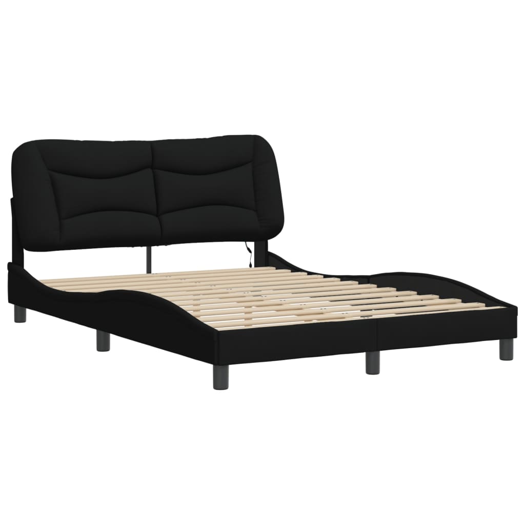 Bed Frame with LED without Mattress "Hvar" Black 137x190 cm Double Fabric