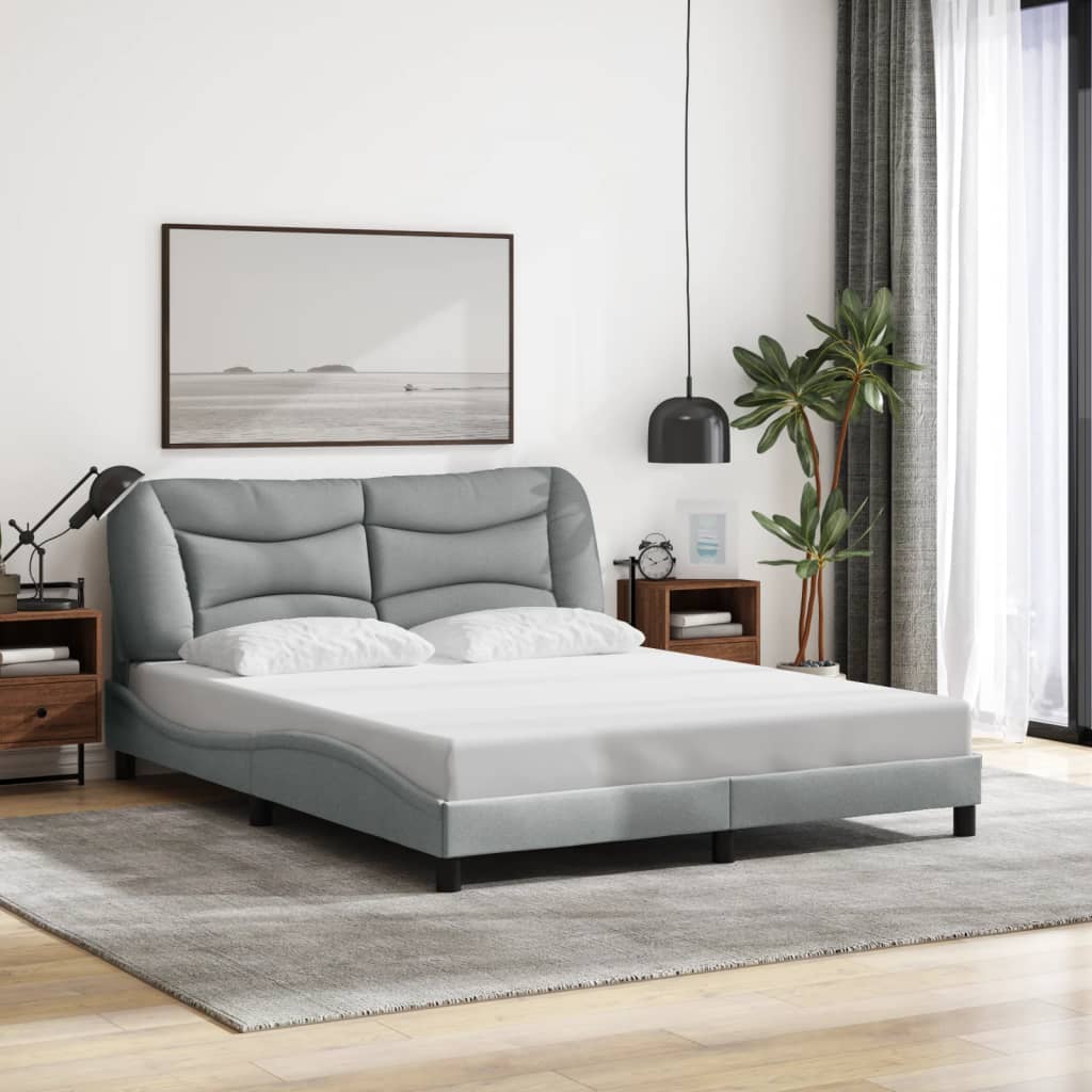 Bed Frame with LED without Mattress "Hvar" Dark Grey 152x203 cm Queen Fabric