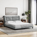 Bed Frame with LED without Mattress "Hvar" Dark Grey 152x203 cm Queen Fabric