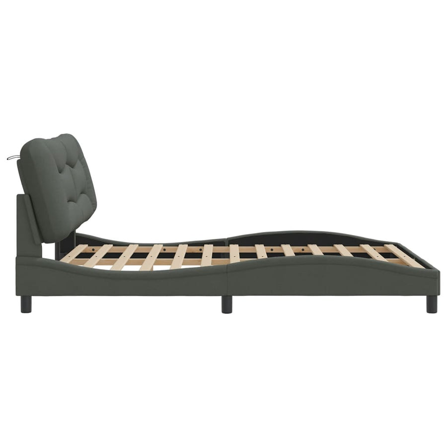 Bed Frame with LED without Mattress "Hvar" Dark Grey 152x203 cm Queen Fabric
