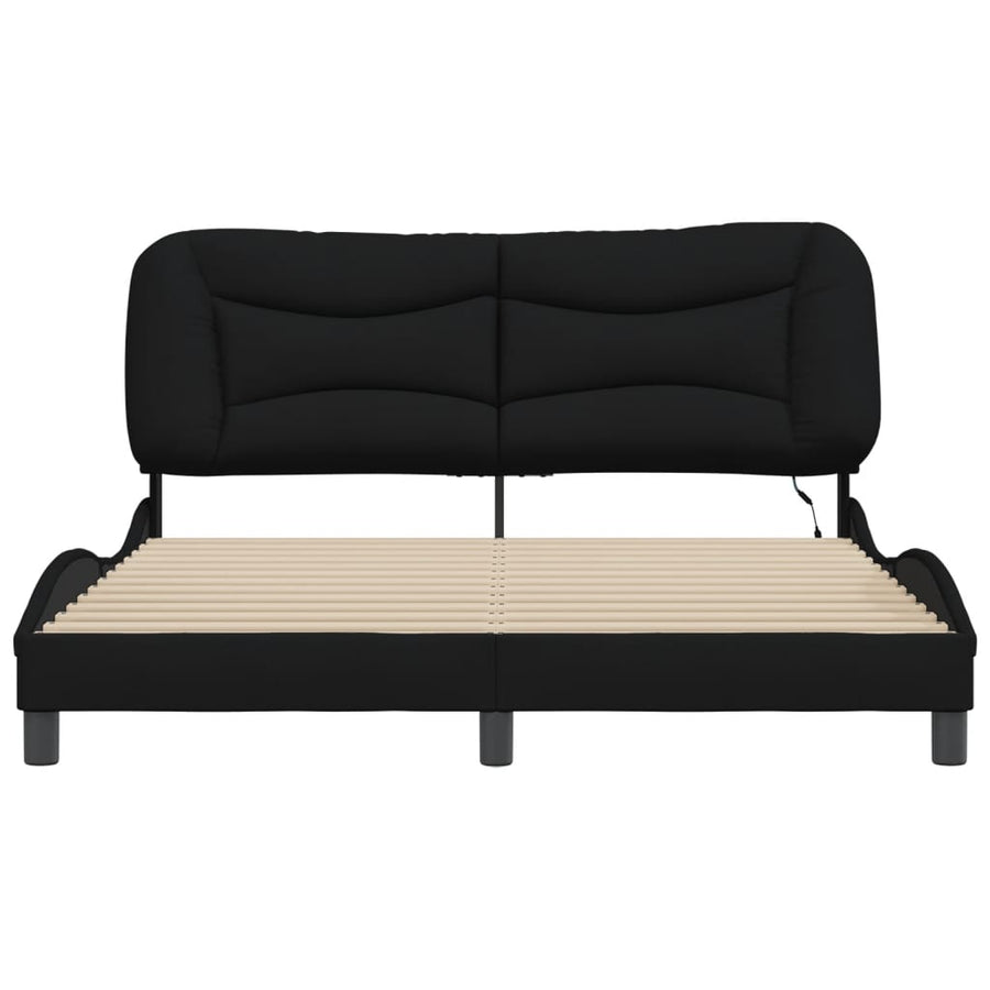 Bed Frame with LED without Mattress "Hvar" Black 152x203 cm Queen Fabric