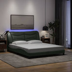 Bed Frame with LED without Mattress "Hvar" Black 152x203 cm Queen Fabric
