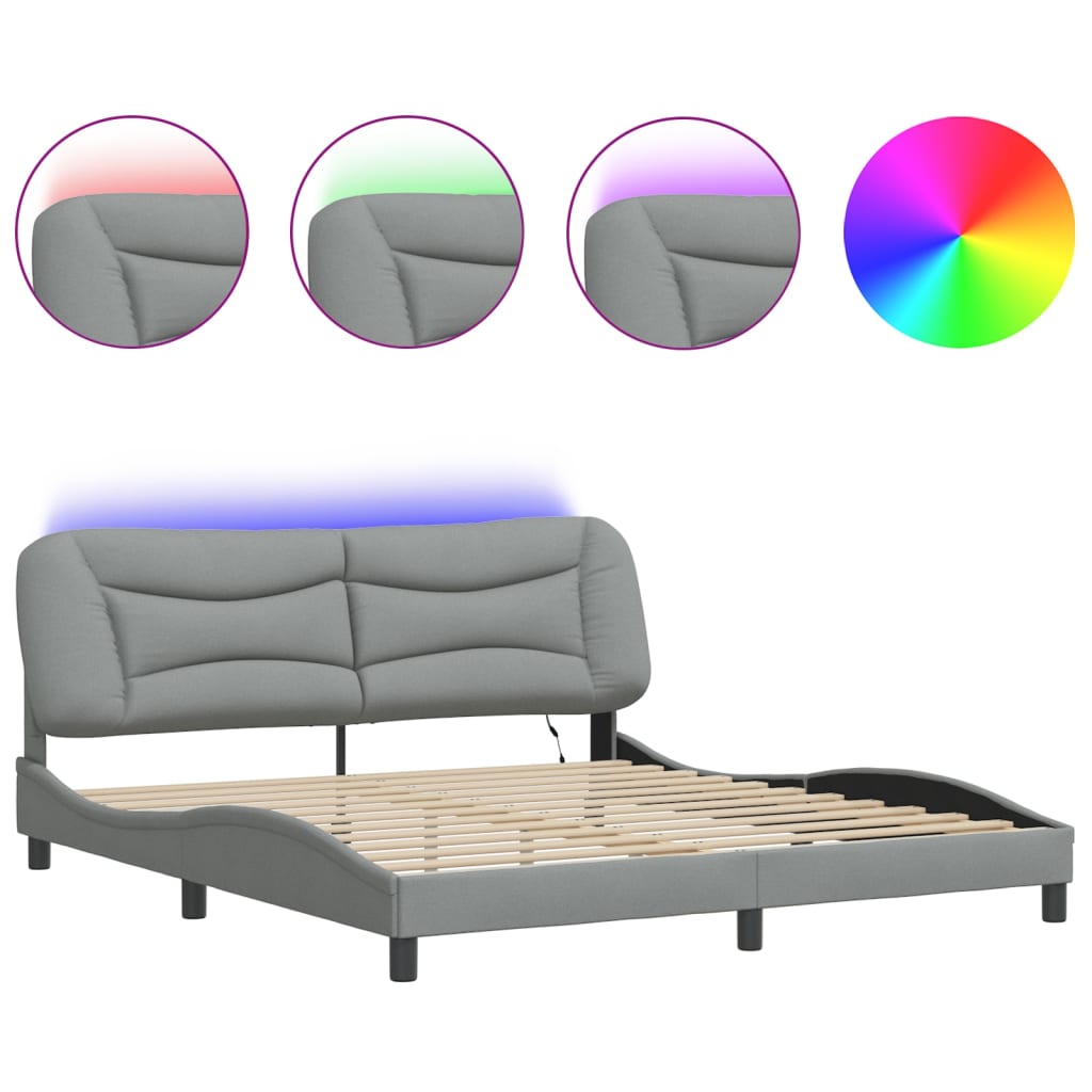 Bed Frame with LED without Mattress "Hvar" Dark Grey 180x200 cm King Fabric