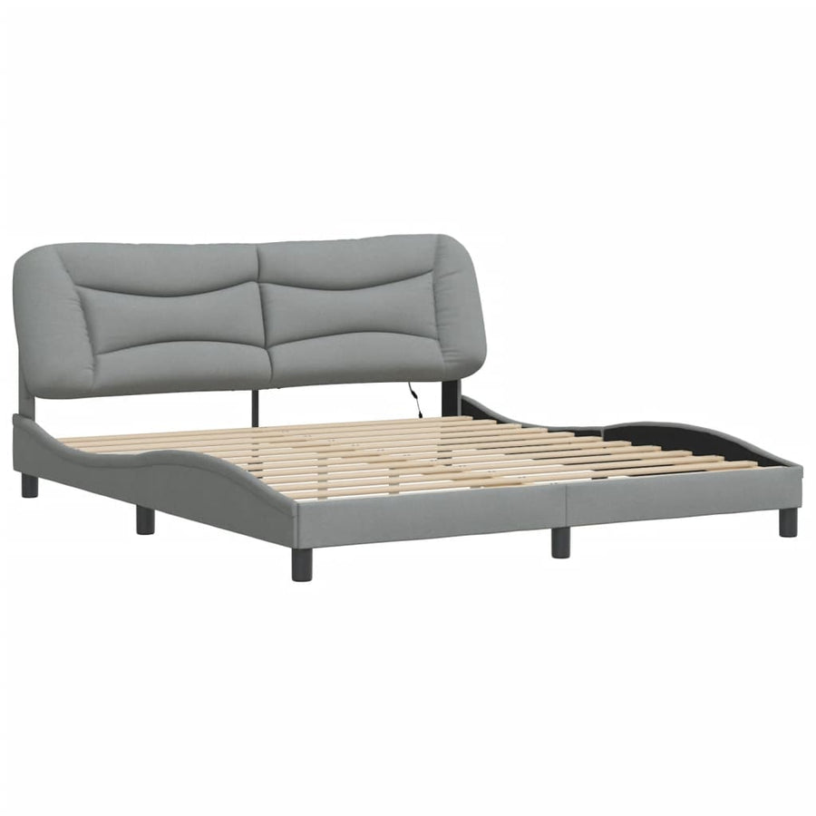 Bed Frame with LED without Mattress "Hvar" Dark Grey 180x200 cm King Fabric