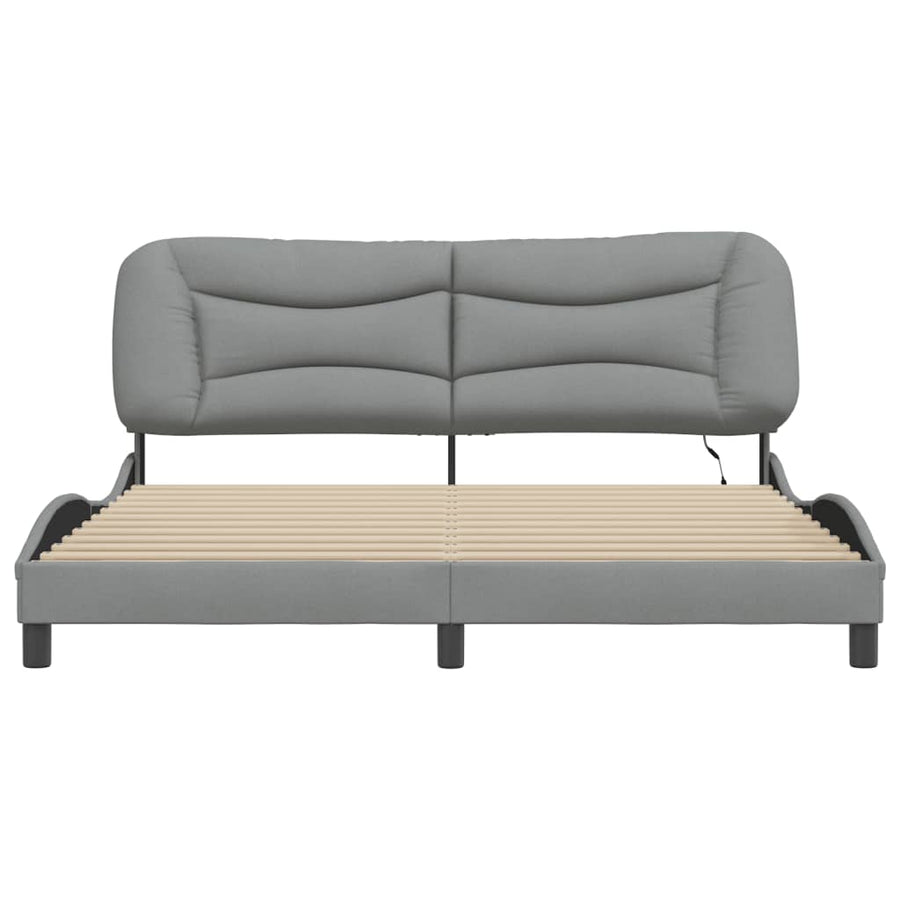 Bed Frame with LED without Mattress "Hvar" Dark Grey 180x200 cm King Fabric