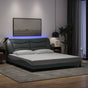 Bed Frame with LED without Mattress "Hvar" Dark Grey 180x200 cm King Fabric