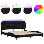 Bed Frame with LED without Mattress "Hvar" Black 180x200 cm King Fabric