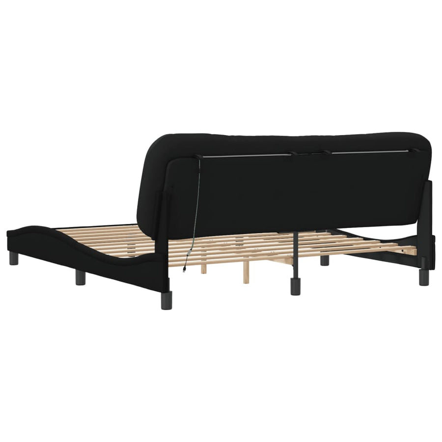 Bed Frame with LED without Mattress "Hvar" Black 180x200 cm King Fabric