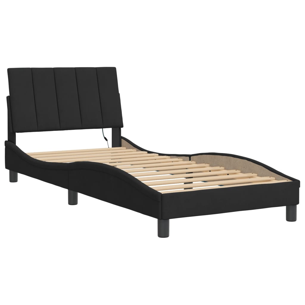 Bed Frame with LED without Mattress "Hanko" Black 90x190 cm Velvet