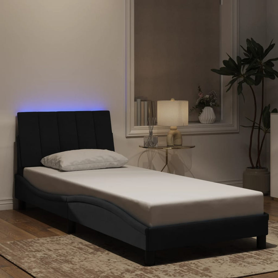 Bed Frame with LED without Mattress "Hanko" Black 90x190 cm Velvet