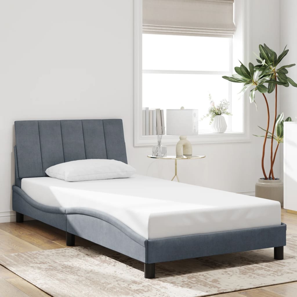 Bed Frame with LED without Mattress "Hanko" Dark Grey 107x203 cm King Single Velvet