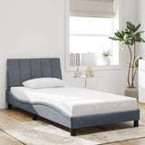 Bed Frame with LED without Mattress "Hanko" Dark Grey 107x203 cm King Single Velvet
