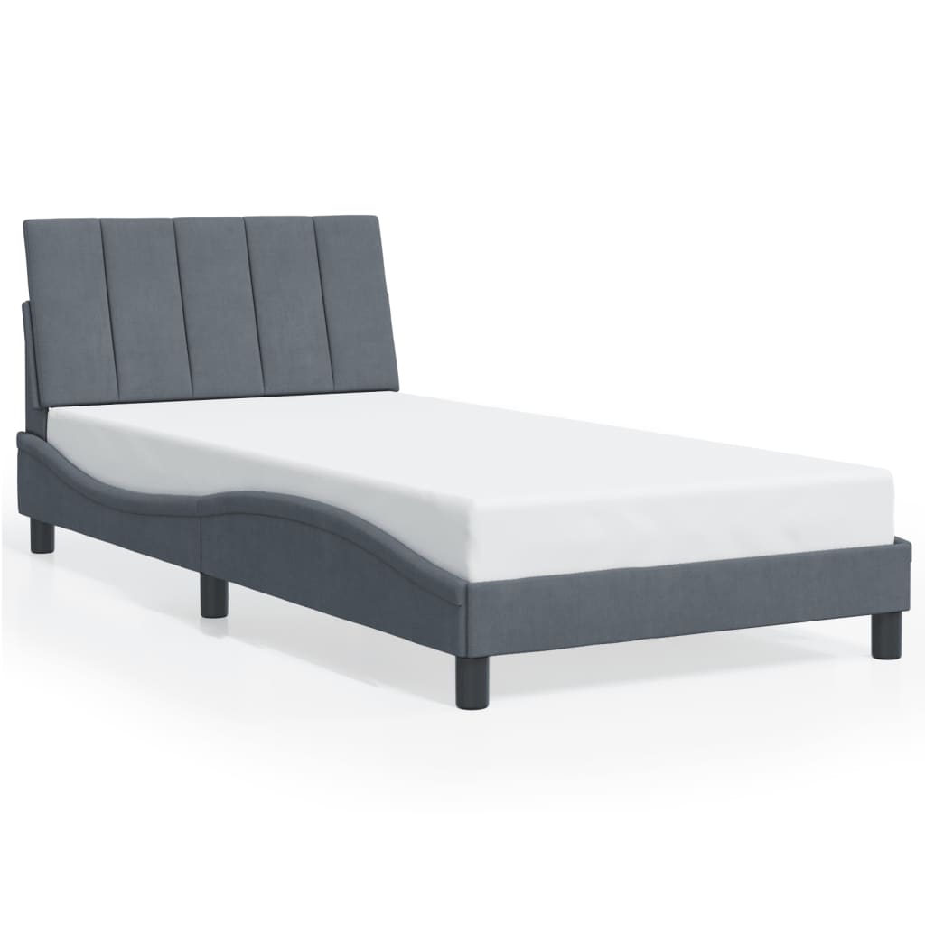 Bed Frame with LED without Mattress "Hanko" Dark Grey 107x203 cm King Single Velvet