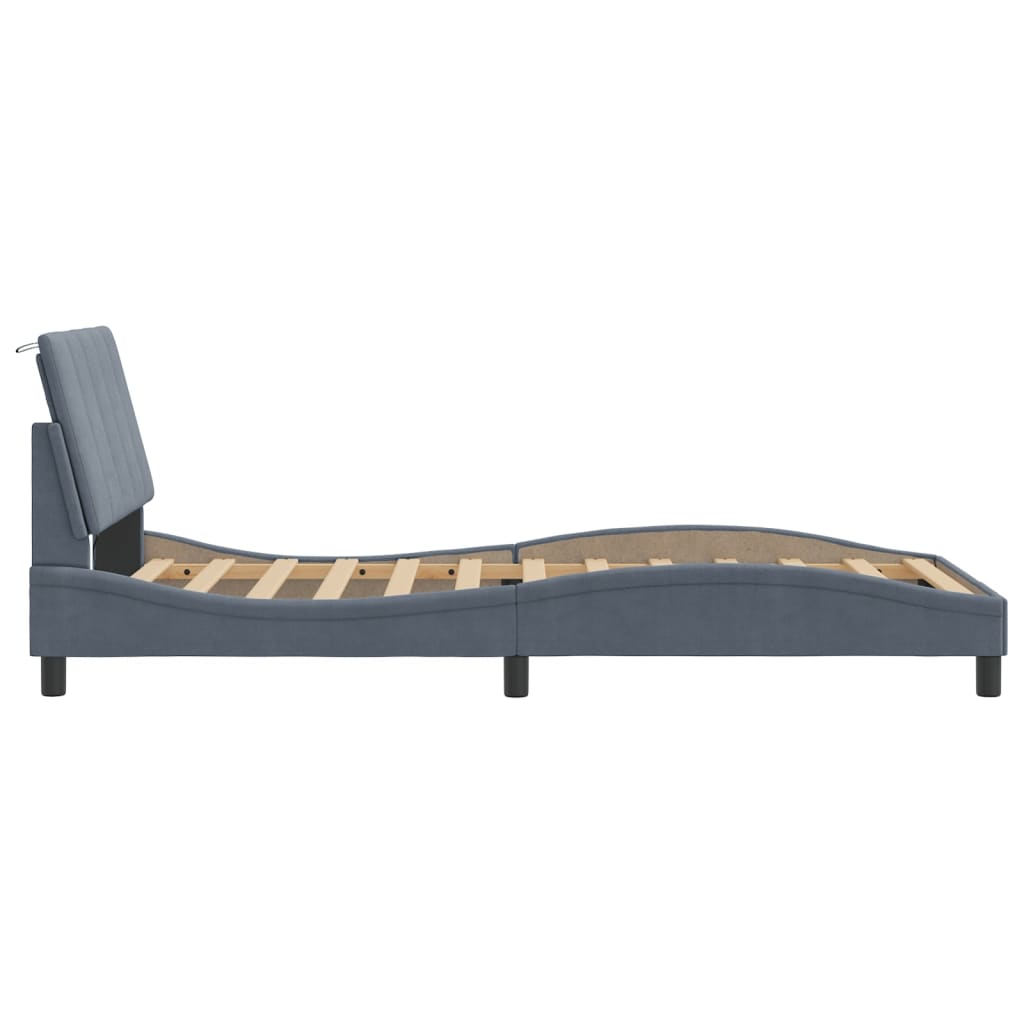Bed Frame with LED without Mattress "Hanko" Dark Grey 107x203 cm King Single Velvet