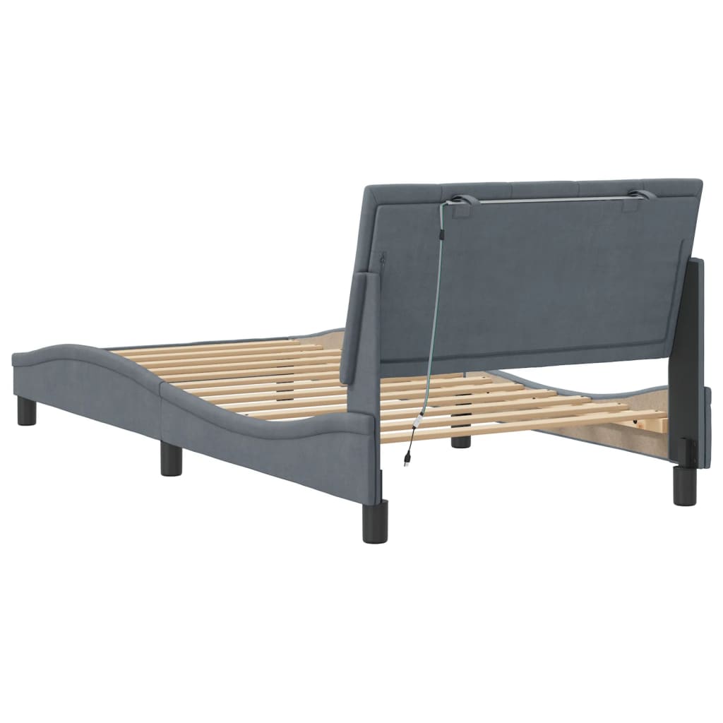 Bed Frame with LED without Mattress "Hanko" Dark Grey 107x203 cm King Single Velvet