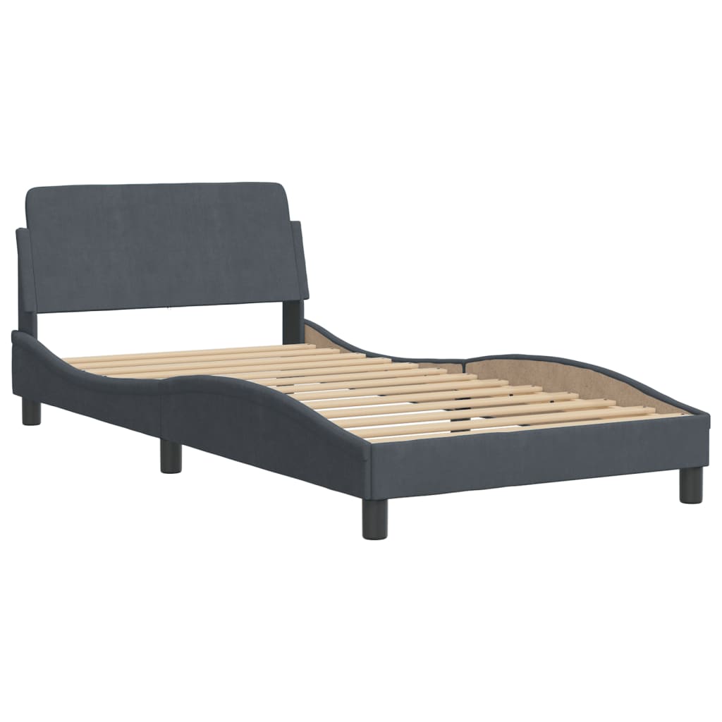 Bed Frame with LED without Mattress "Hanko" Dark Grey 107x203 cm King Single Velvet