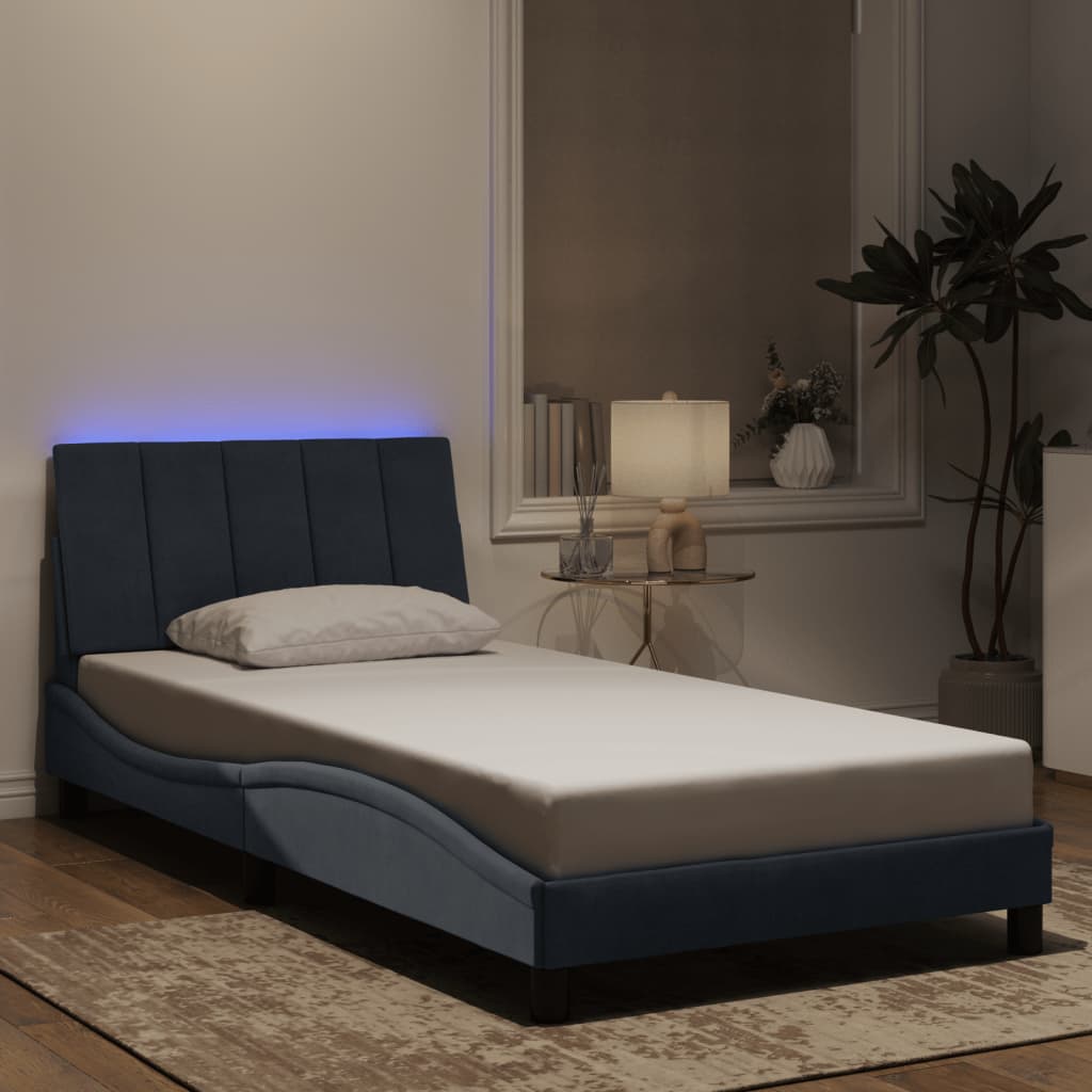 Bed Frame with LED without Mattress "Hanko" Dark Grey 107x203 cm King Single Velvet