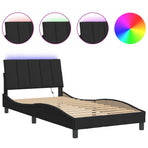 Bed Frame with LED without Mattress "Hanko" Black 107x203 cm King Single Velvet