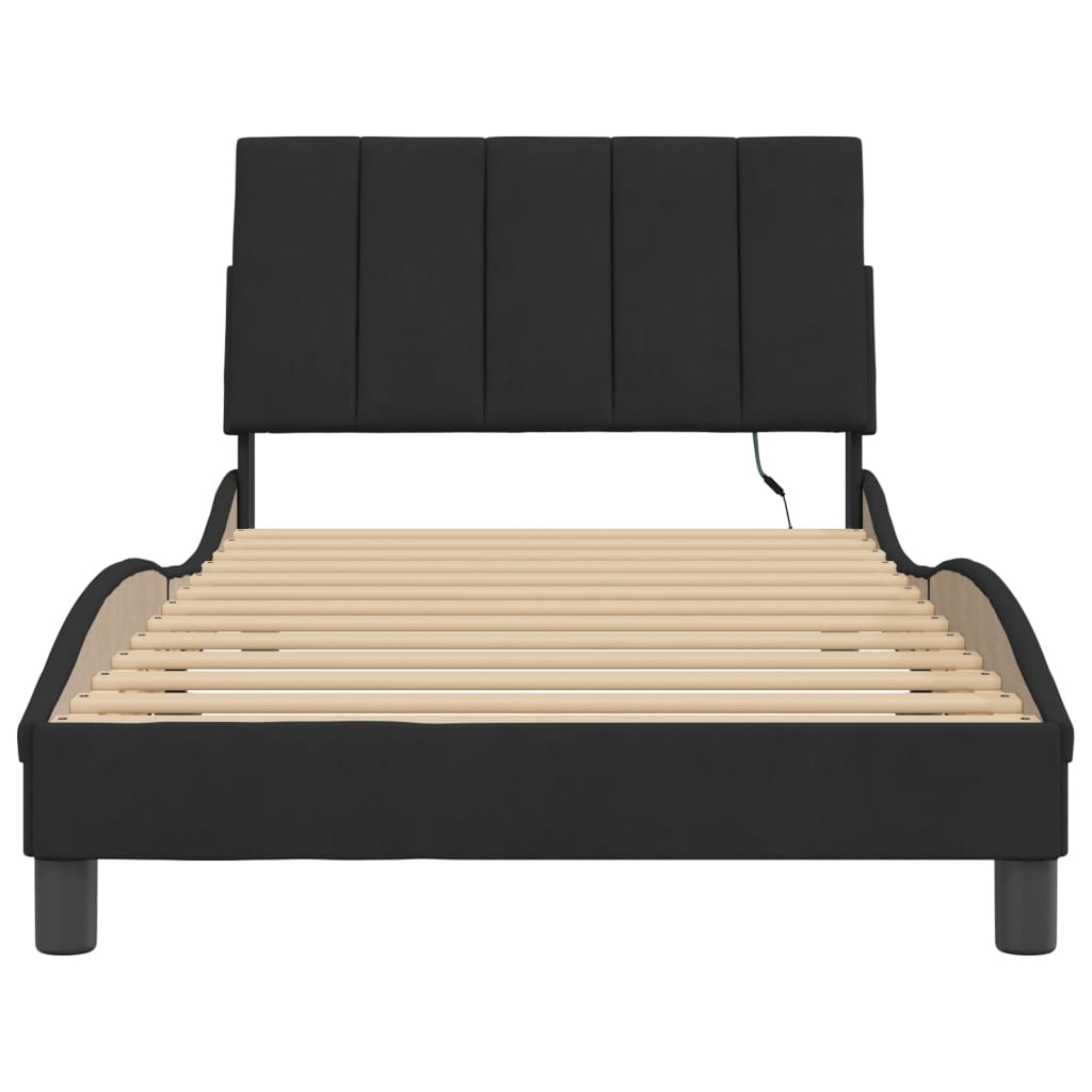 Bed Frame with LED without Mattress "Hanko" Black 107x203 cm King Single Velvet