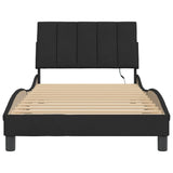 Bed Frame with LED without Mattress "Hanko" Black 107x203 cm King Single Velvet